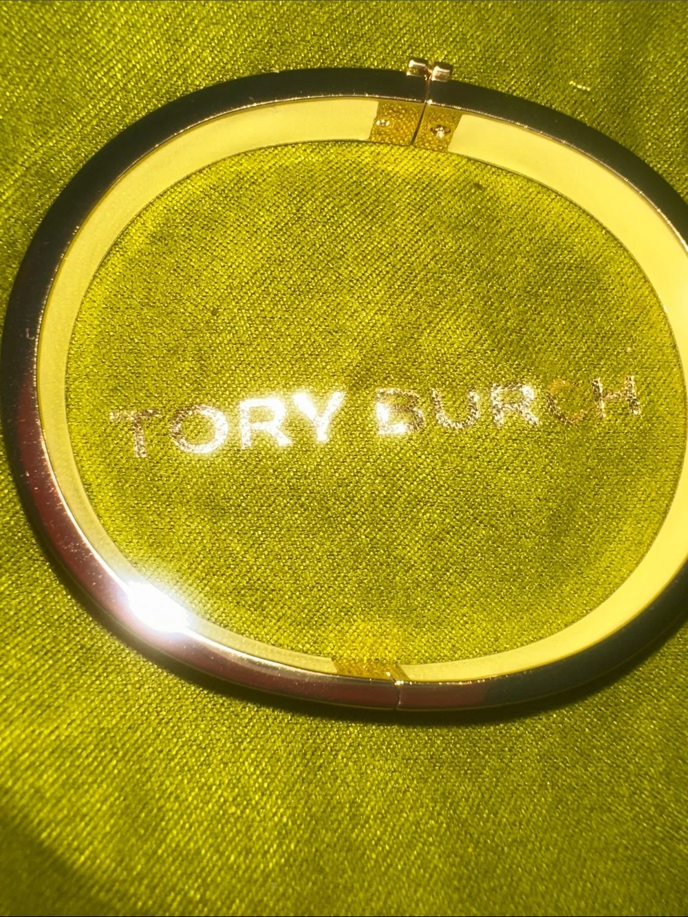 Tory Burch Orange Textured and Yellow-Interior Hinged Bangle Bracelet